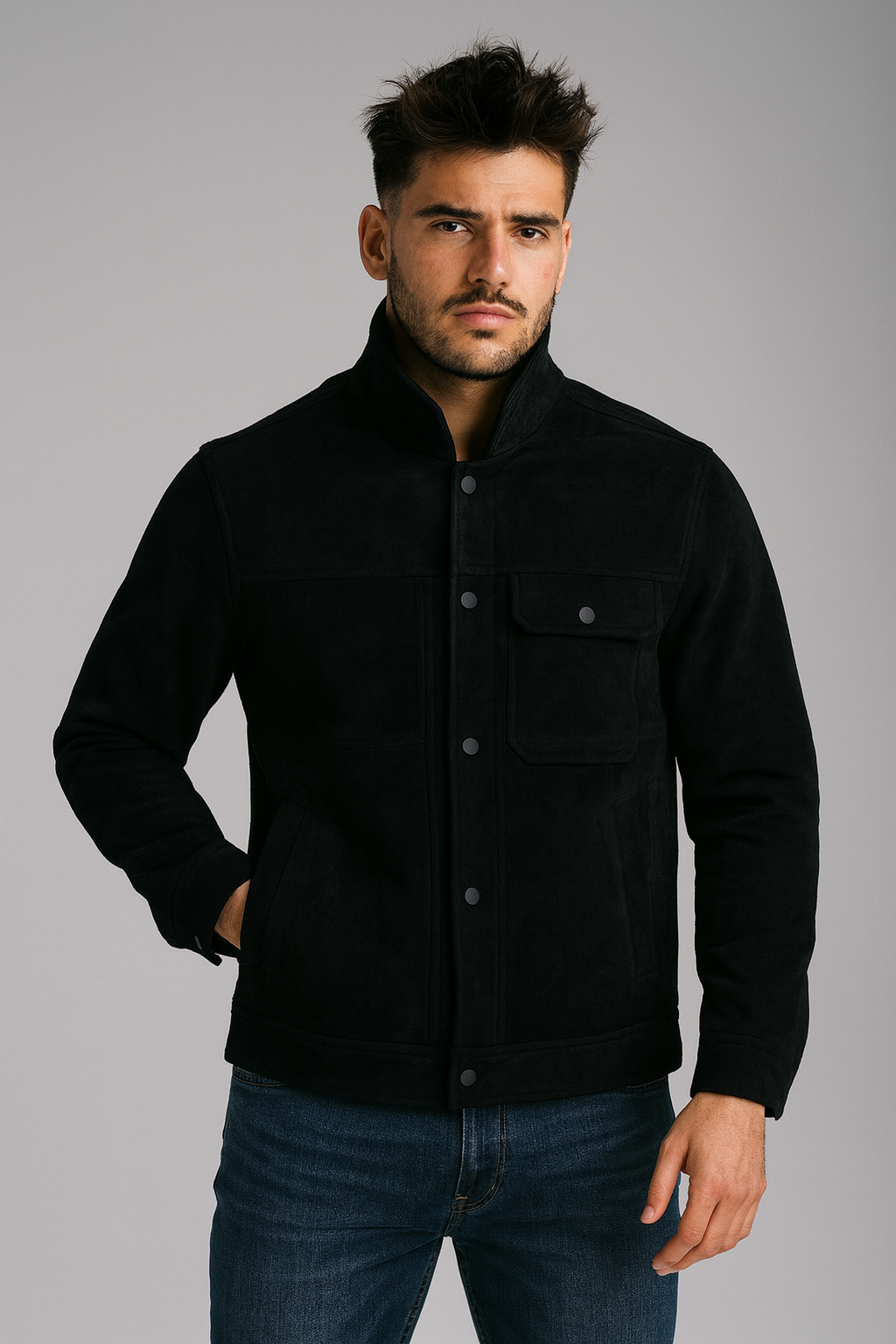 SINGLE POCKET SUEDE JACKET MADE IN VEITNAM