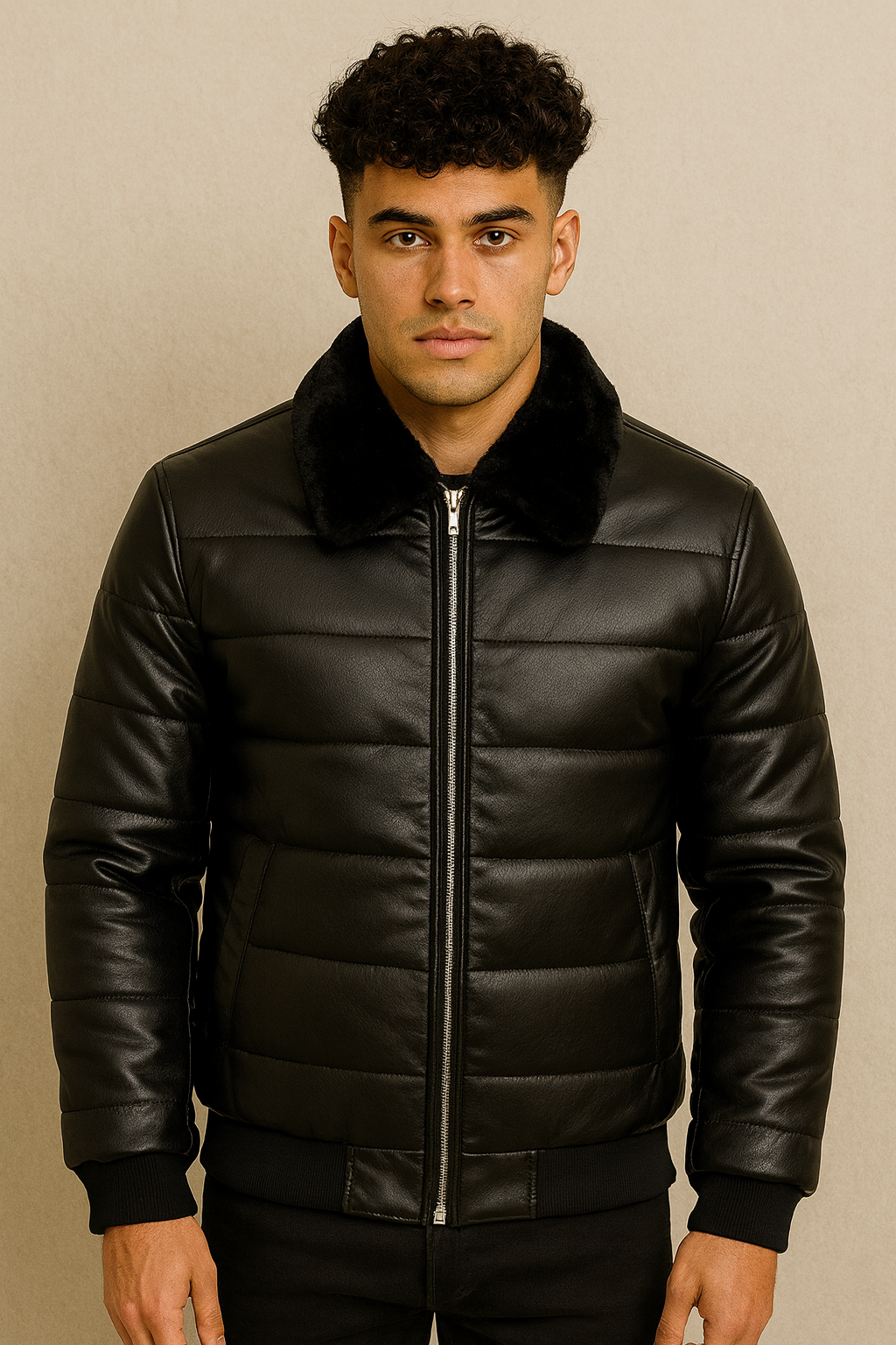 SYNTHETIC LEATHER BIKER JACKET