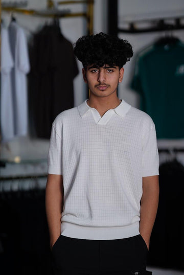 OLD MONEY BOX CHECK KNIT WEAR POLO SHIRT