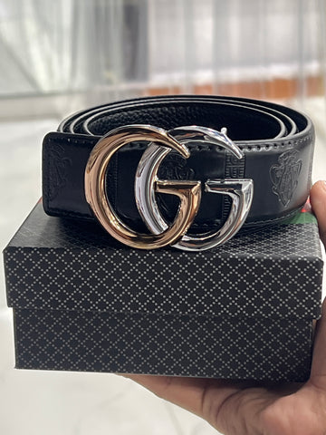GUCCI EMBOSED GOLD WHITE BUCKLE BELT