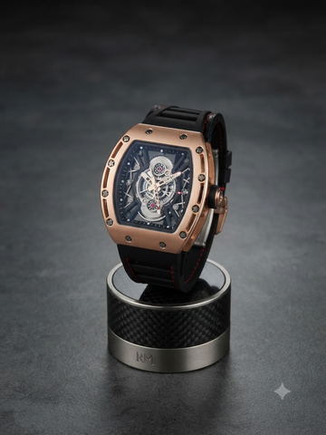 RICHE MILAN GOLD BLACK RUBBER STRAP