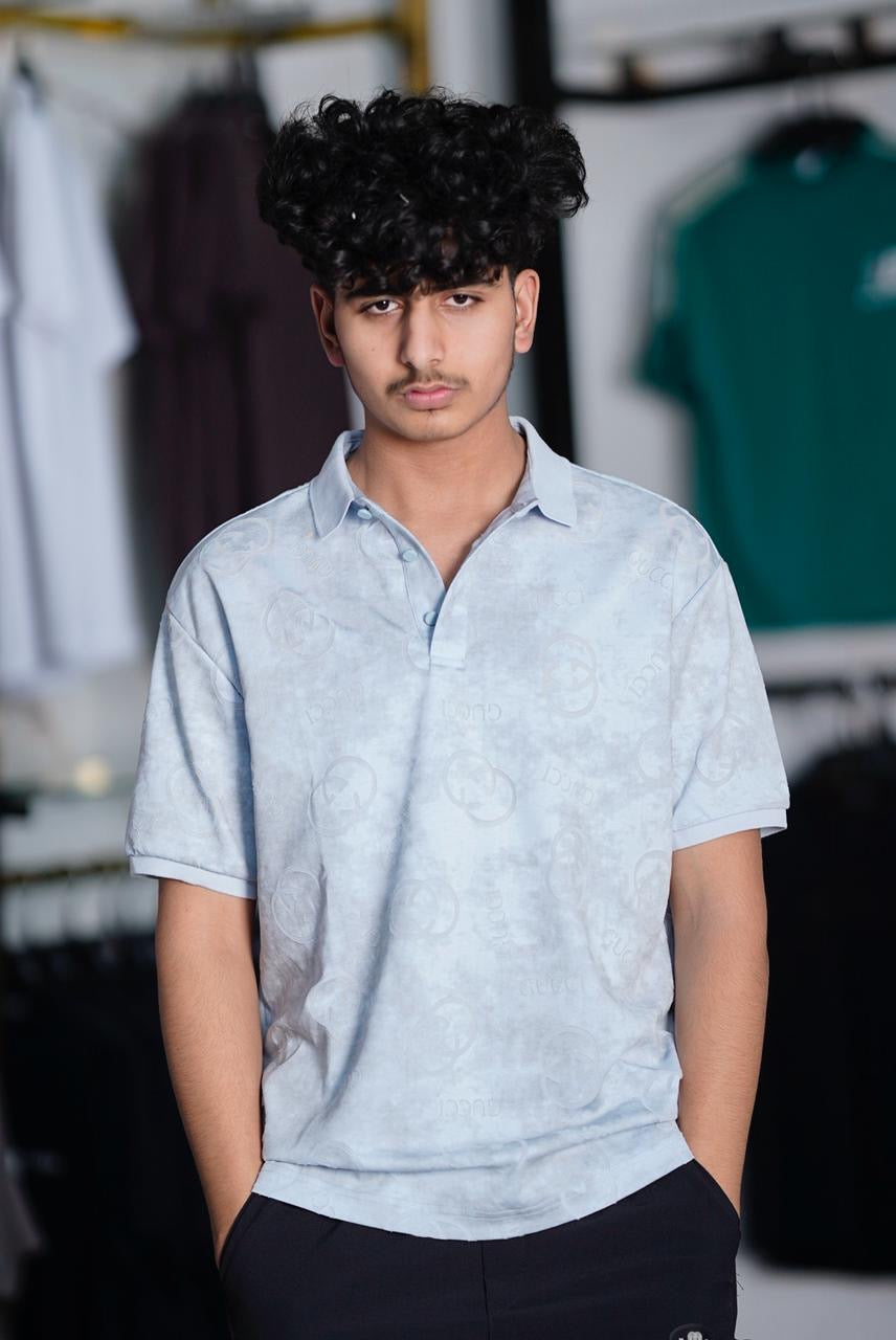 GUCCI INGRAVED 100% HYBRID COTTON POLO SHIRT