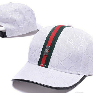GUCCI ALL OVER EMBOSED STRIPE BUCKLE CAP
