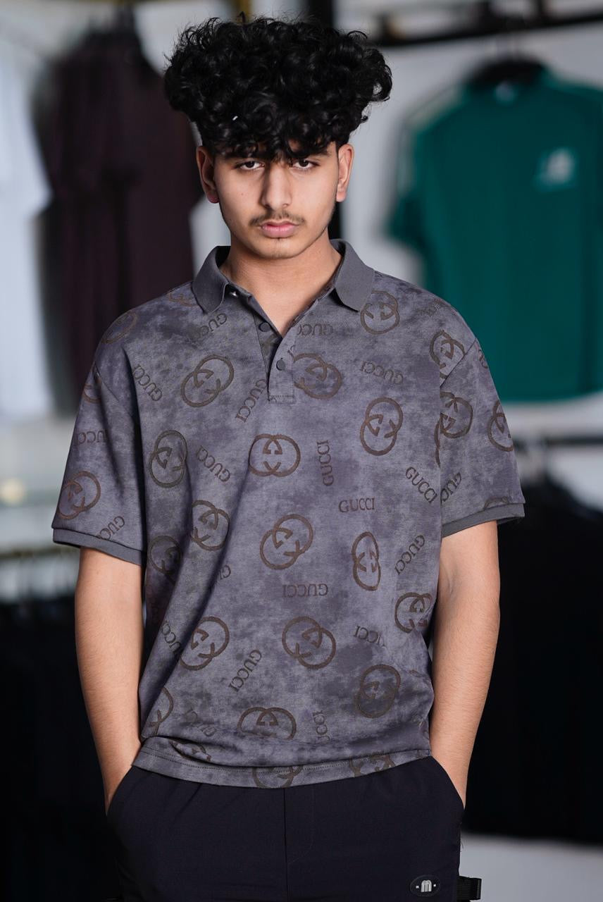 GUCCI INGRAVED 100% HYBRID COTTON POLO SHIRT