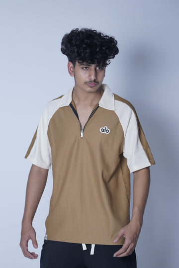 ALO 100% COTTON HYBRID HALF ZIP COLLAR SHIRT