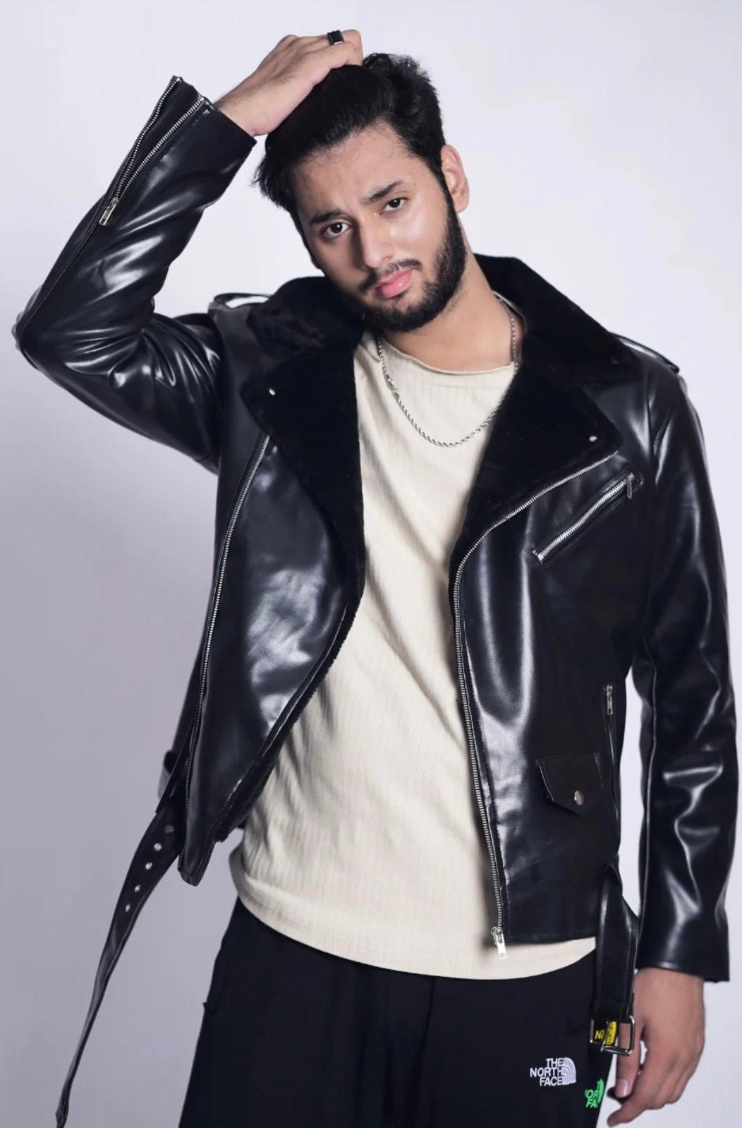 LV LEATHER CROSS ZIP JACKET