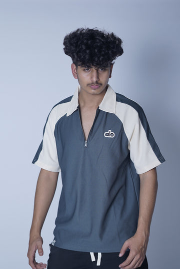 ALO 100% COTTON HYBRID HALF ZIP COLLAR SHIRT