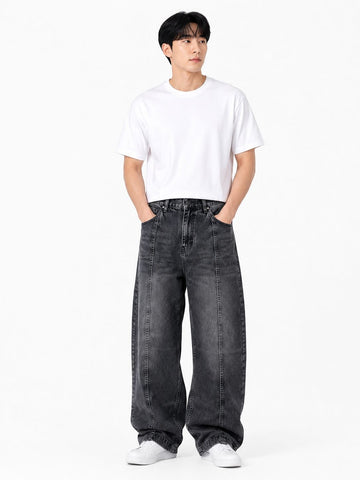 FRONT STRIPE DRAWSTRING DENIM BAGGY JEANS