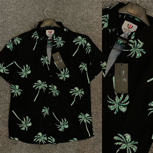 ALL OVER PALMS PRINTED LINEN SHIRT