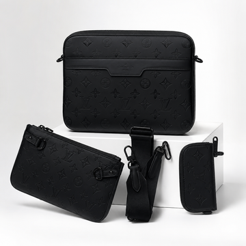 TRIO BAG BOX PU BLACK FLOWER 69827