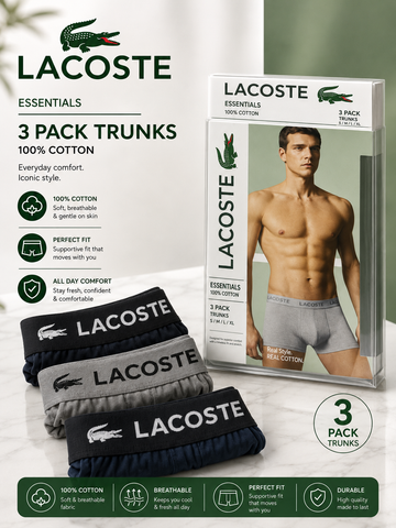 PACK OF 3 LACOSTE 100% COTTON UNDER WEAR