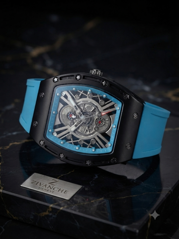 RICHE MILAN BLACK DIAL BLUE RUBBER STRAP