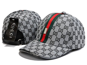 GUCCI ALL OVER EMBOSED STRIPE BUCKLE CAP