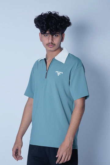 PRADA 100% HYBRID HALF ZIP COLLAR SHIRT
