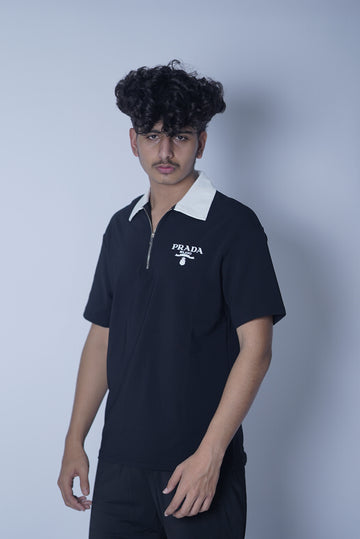 PRADA 100% HYBRID HALF ZIP COLLAR SHIRT