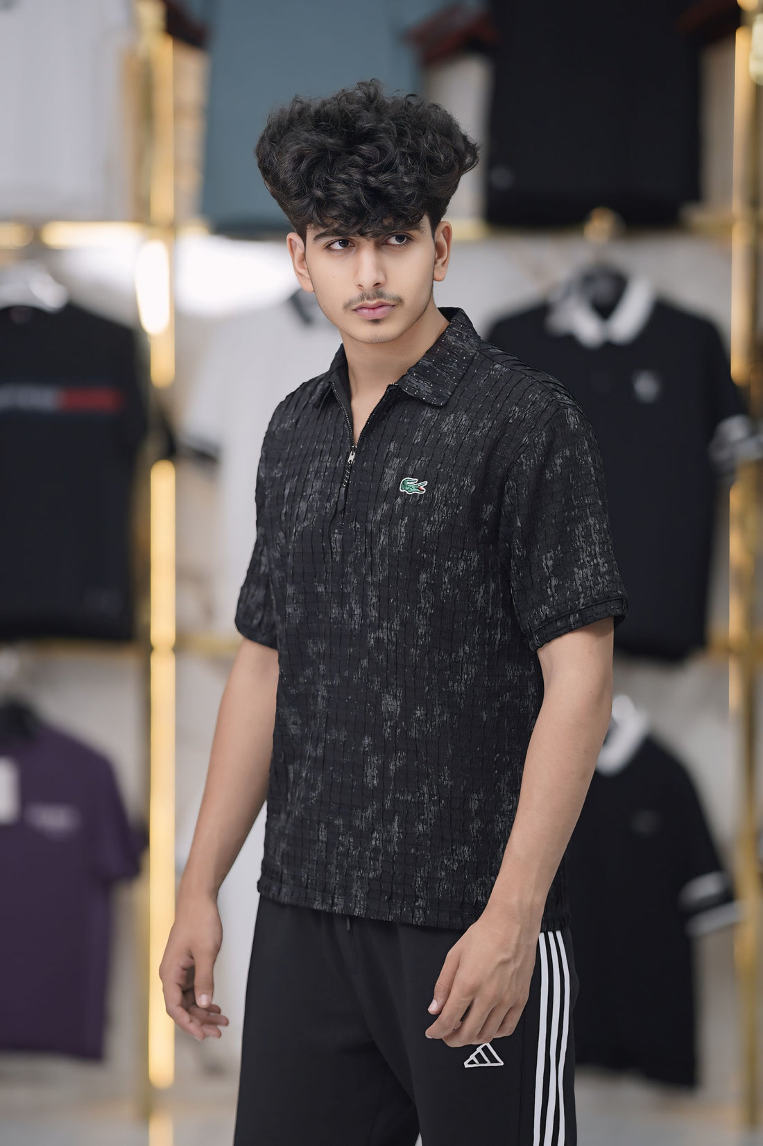 LOCASTE HALF ZIP COLLAR SHIRT