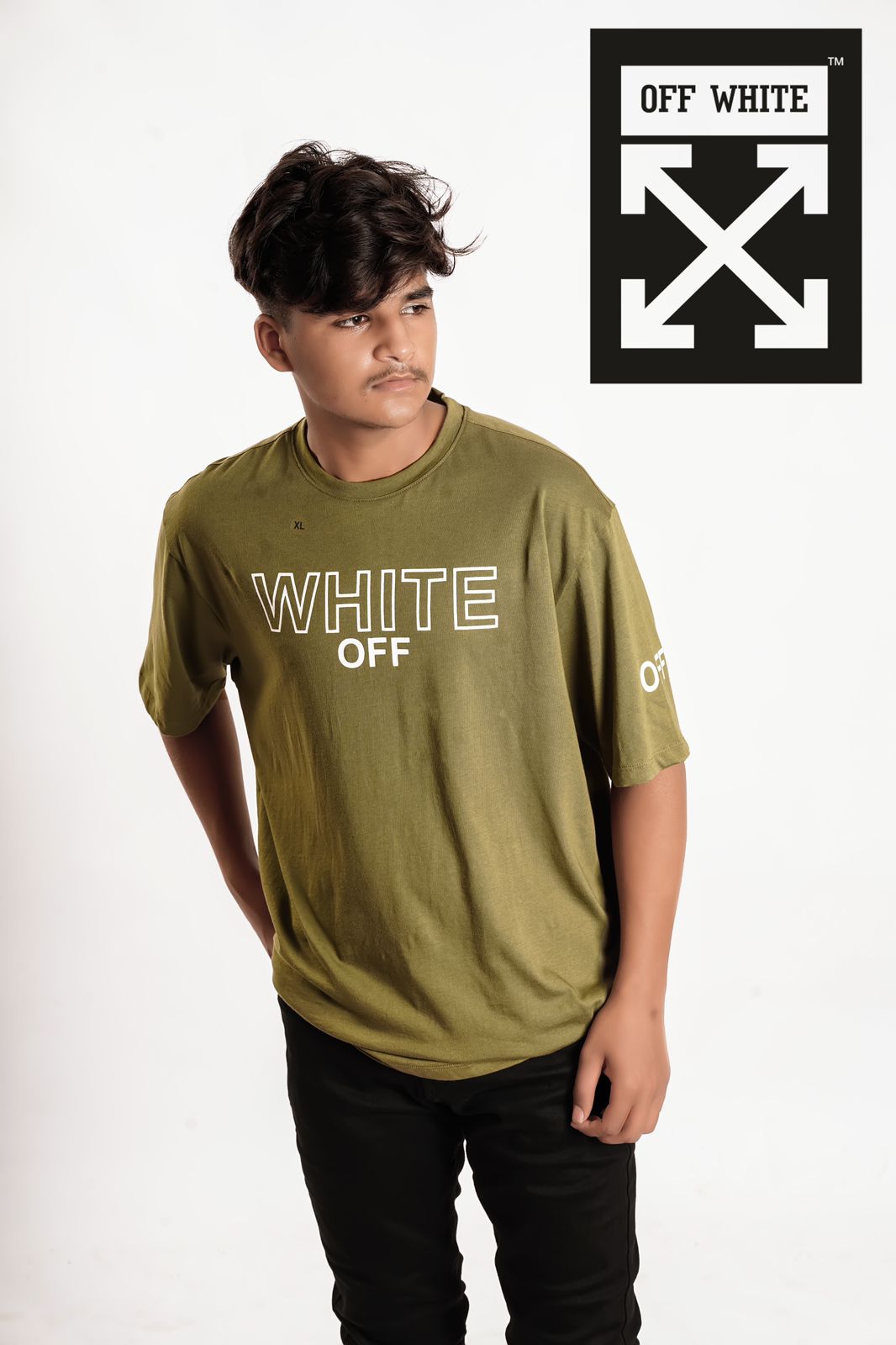 OFFWHITE DOUBLE PRINT T.SHIRT IN OLIVE