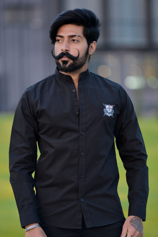 BEN COLLAR IMPORTED COTTON CASUAL SHIRT IN BLACK