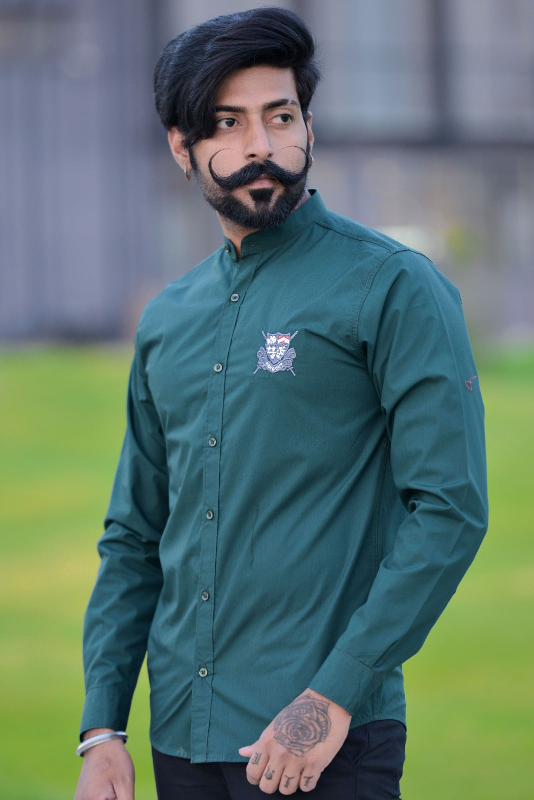 BEN COLLAR IMPORTED COTTON CASUAL SHIRT IN GREEN